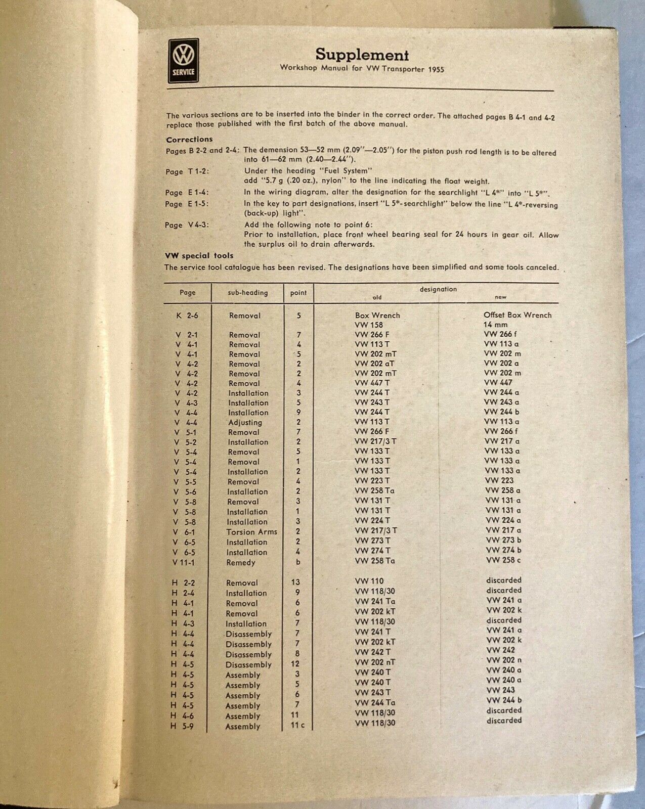 VW Special Service Tools General Information